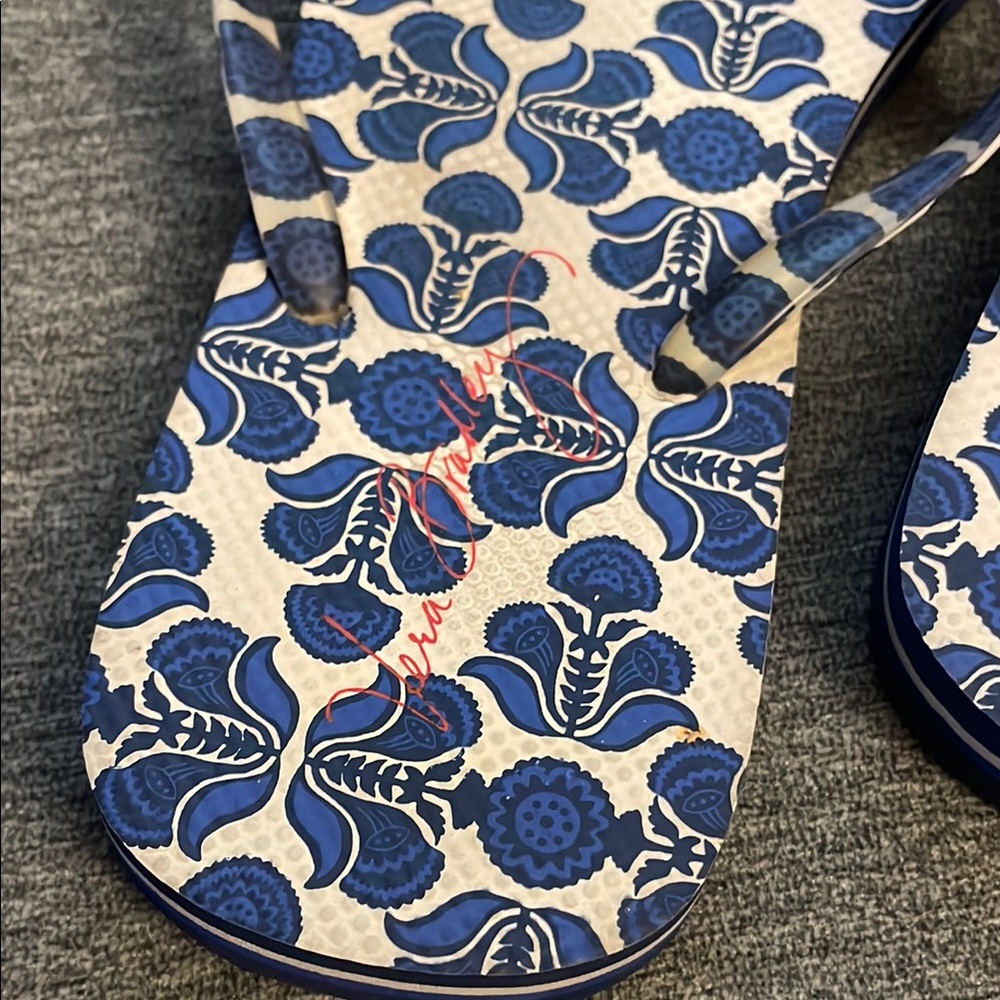 Blue Patterned Flip Flops - Picture 2 of 4